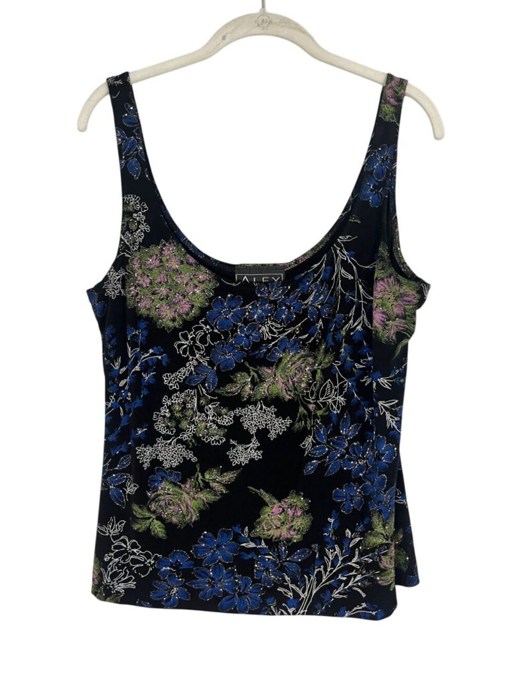 Colorful Floral Tank Top XL  Metallic Cottage Chic Boho Indie Festival Fairy 80s